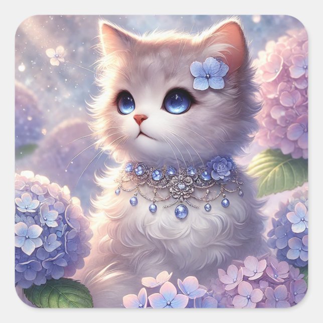 Sticker Carré Hydrangea Princess Cat (Devant)