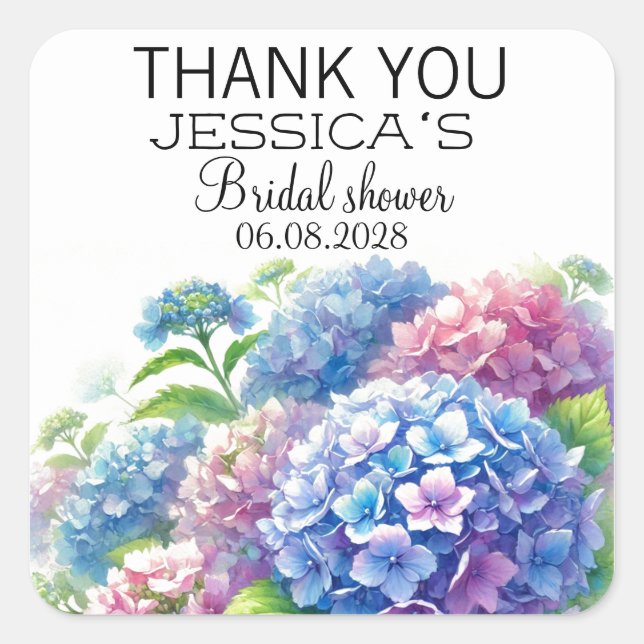 Sticker Carré Hydrangeas Fleurs Bleues Fête de Mariage (Devant)