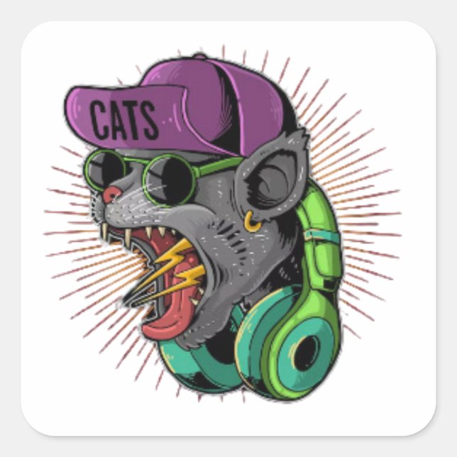 Sticker Carré Hypobète de chat hurlant adolescent (Devant)