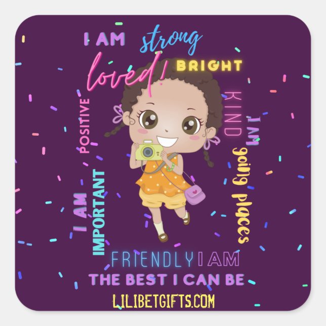Sticker Carré I AM - Positive Black Brown Girl Affirmations (Devant)