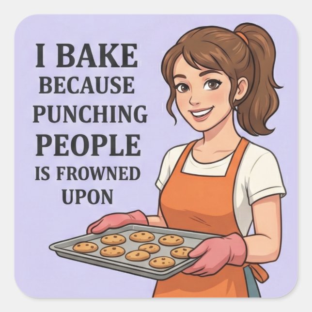 Sticker Carré I Bake Because Punching People Is Frowned Upon (Devant)
