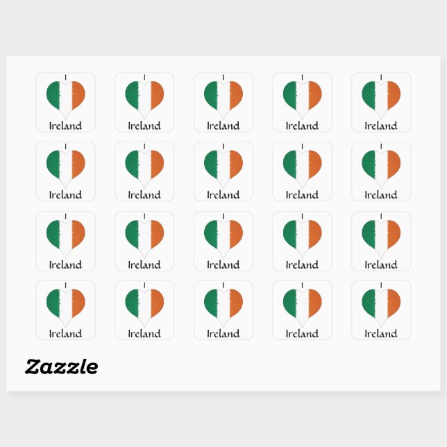 Sticker Carré I Heart Ireland Tricolor Drapeau irlandais (Feuille)