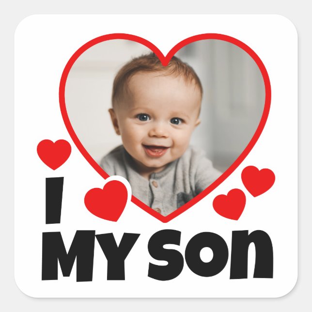 Sticker Carré I Heart My Son Photo Personnalisée (Devant)