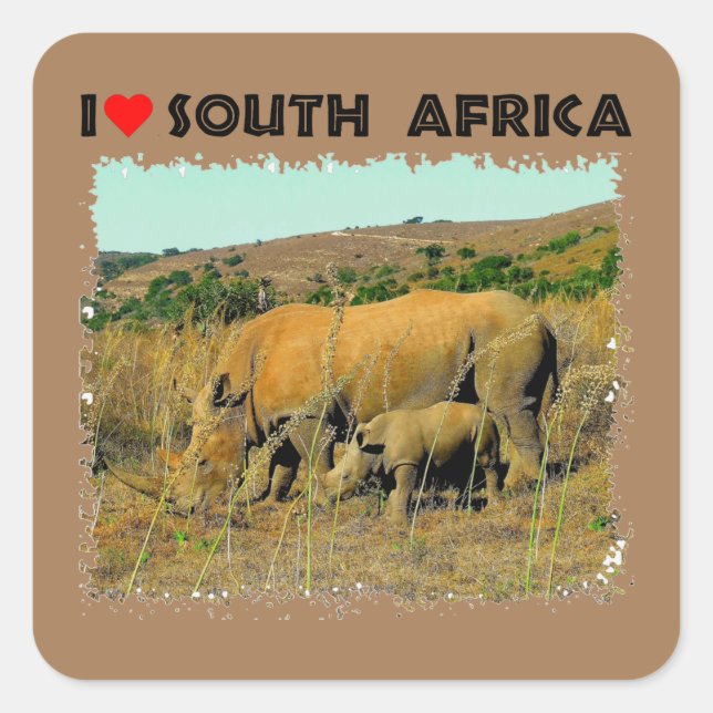Sticker Carré I Heart South Africa Rhino parmi les roseaux (Devant)