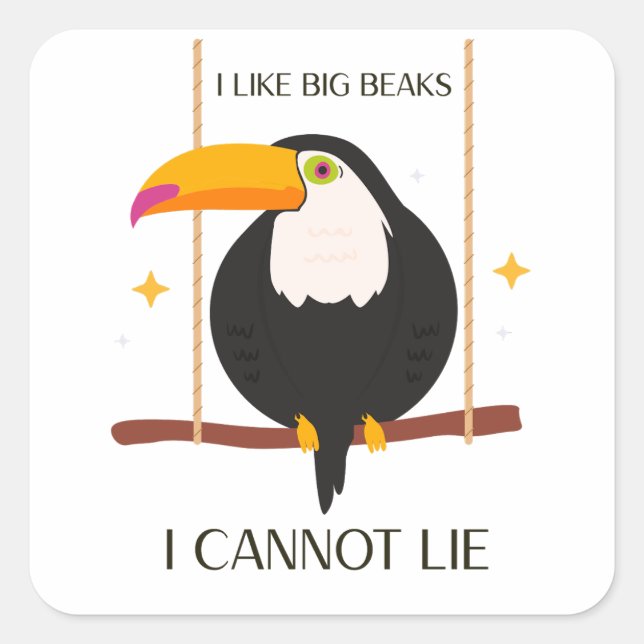 Sticker Carré I like big beaks I cannot lie Toucan (Devant)