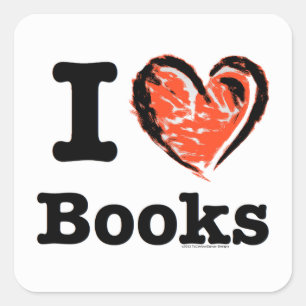 Sticker Carré I livres de coeur ! J'aime des livres ! (Coeur de