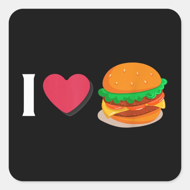 Sticker Carré I Love Burger Cheeseburger Manger malsain (Devant)