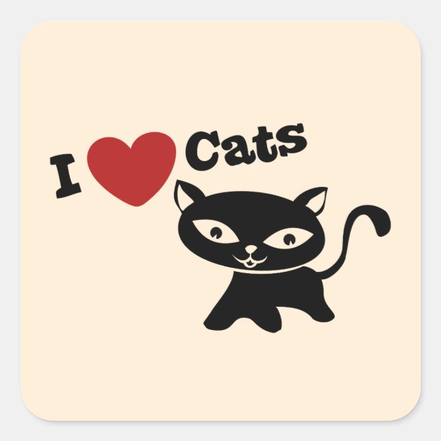 Sticker Carré I Love Cat (Devant)