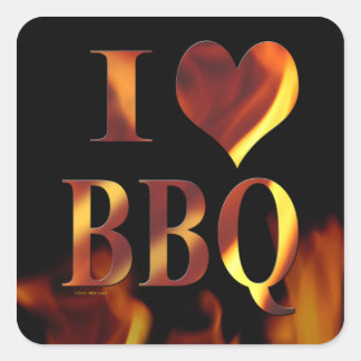 Sticker Carré I Love (Coeur) BBQ