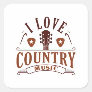 Sticker Carré I Love Country Music