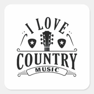 Sticker Carré I Love Country Music