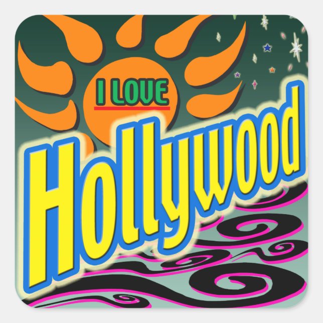 Sticker Carré "I LOVE Hollywood" Night Sunshine" Sticker! (Devant)
