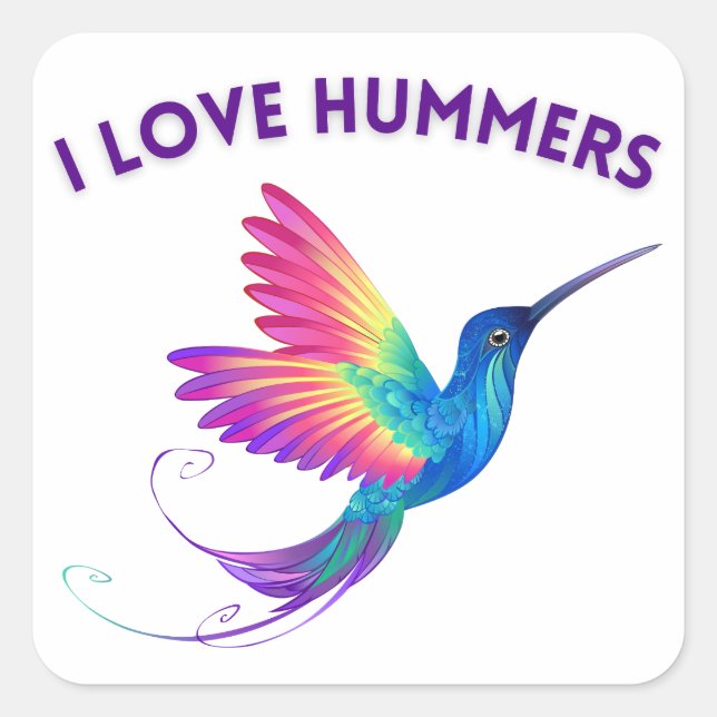 Sticker Carré I Love Hummers Exotic Rainbow Hummingbird Flying (Devant)