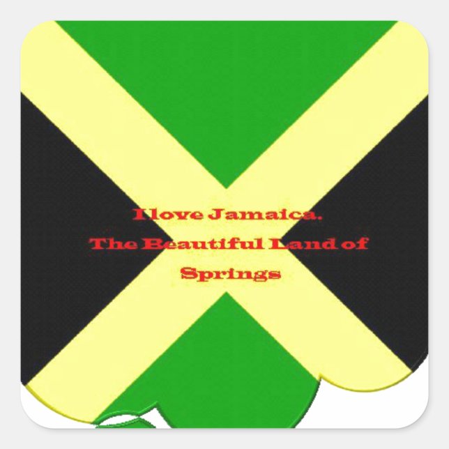 Sticker Carré I Love Jamaica Text on Flag Art Print (Devant)