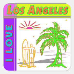 Sticker Carré "I LOVE Los Angeles"Sticker Sun Palm Tree&Surfer#2