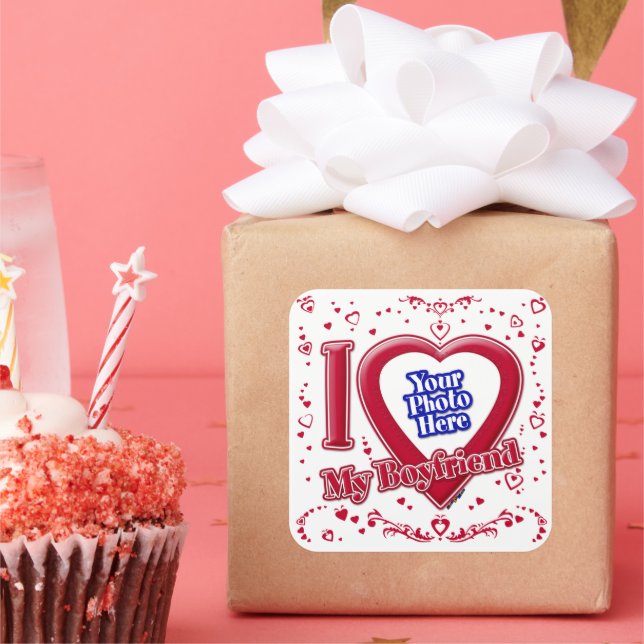 Sticker Carré I Love My Boyfriend Photo Coeurs rouges (Fête)