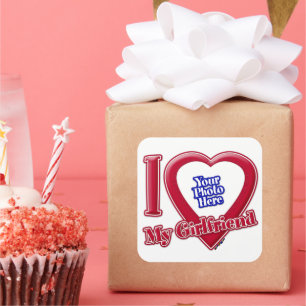 Sticker Carré I Love My Girlfriend Photo Red Heart