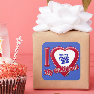 Sticker Carré I Love My Girlfriend Photo Red Heart D R Blue