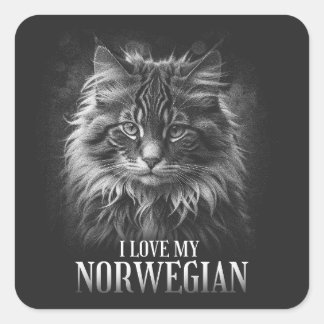 Sticker Carré "I love my Norvégigian cat"