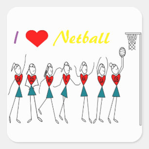 Sticker Carré I Love Netball Positions Stick Figures