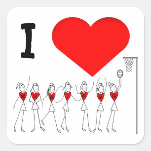 Sticker Carré I Love Netball Positions Stick Figures