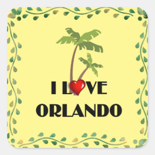 Sticker Carré I Love Orlando, design tropical