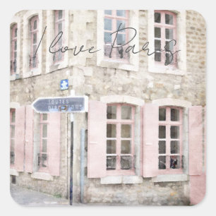Sticker Carré I Love Paris Architecture Vintage