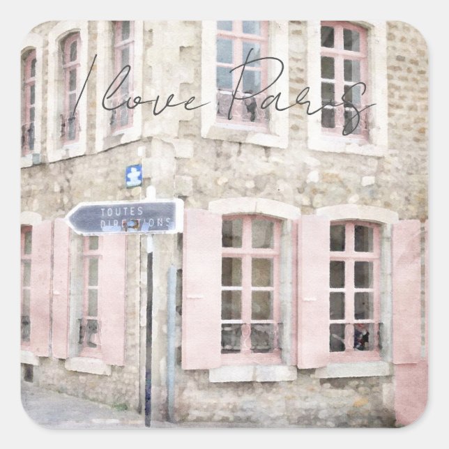 Sticker Carré I Love Paris Architecture Vintage (Devant)