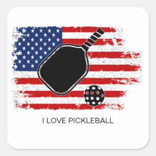 Sticker Carré I Love Pickleball American Flag Personnalisé