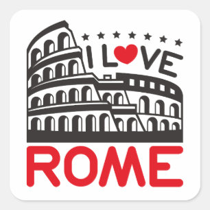 Sticker Carré I Love Rome Italie Colisée Voyage