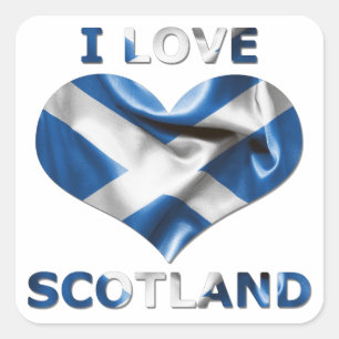 Sticker Carré I Love Scotland Heart Flag