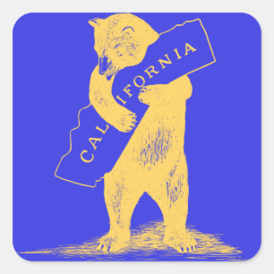 Sticker Carré I Love You California—Bleu et Or