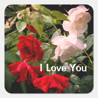 Sticker Carré I Love You Drenched Roses Floral
