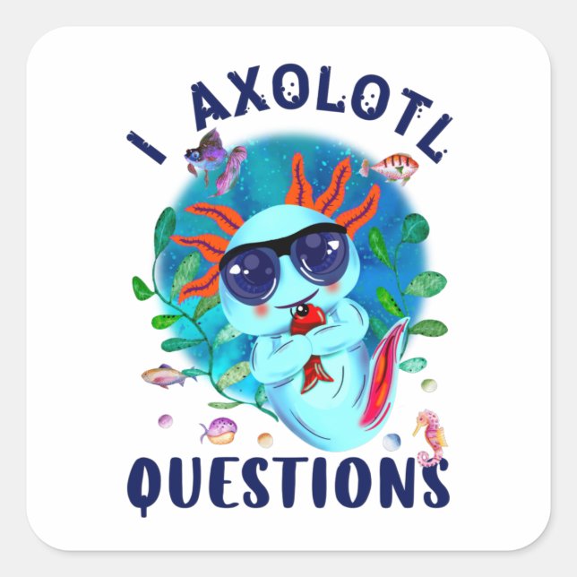 Sticker Carré I Questions Axolotl, Lunettes de soleil Axolotl Bl (Devant)