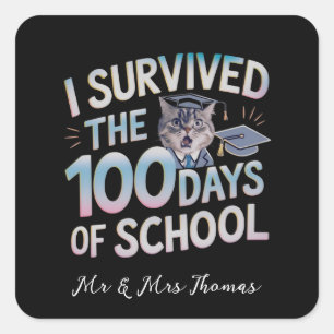 Sticker Carré I Survived the 100 Days of School - Celebrate 100