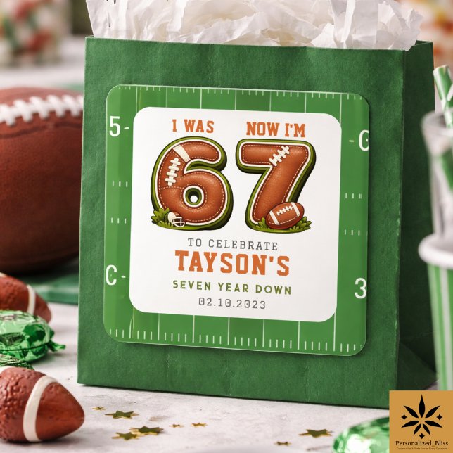 Sticker Carré I Was 6, Now I’m 7 – Football America 7th Birthday (I Was 6, Now I’m 7 – Football America 7th Birthday sticker)