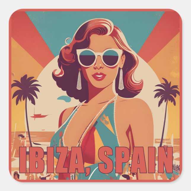 Sticker Carré Ibiza, Espagne Affiche de voyage (Devant)