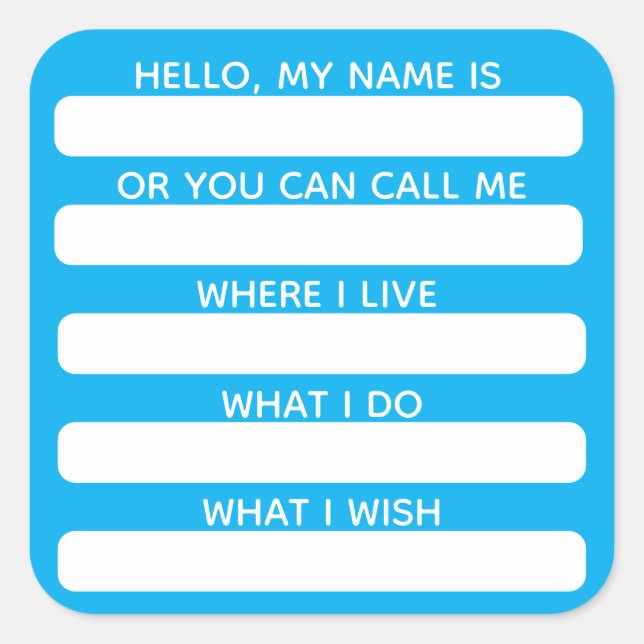 Sticker Carré Icebreaker Conversation Name Tag With Info (Devant)