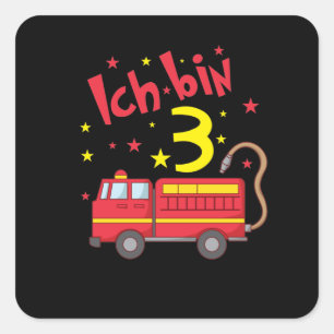 Sticker Carré Ich bin 3 Jahre alt Feuerwehrauto Geburtstag