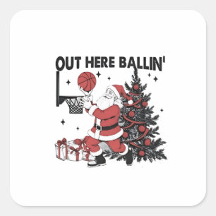 Sticker Carré Ici on joue au basket Sport Noël Christmas