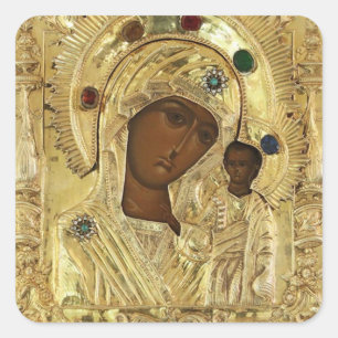 Sticker Carré Icône chrétienne orthodoxe de Notre-Dame de Kazan