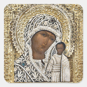 Sticker Carré Icône chrétienne orthodoxe de Notre-Dame de Kazan