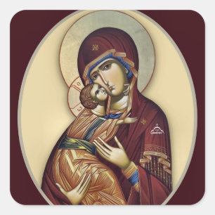 Sticker Carré Icône de la Théotokos et de l'Enfant Jésus en marr