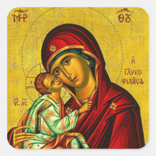 Sticker Carré Icône de la Vierge Marie (Theotokos) et de l'Enfan