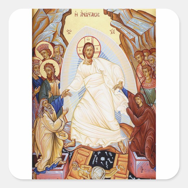 Sticker Carré Icône orthodoxe de l'Anastasis Résurrection (Devant)
