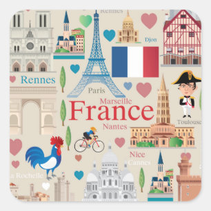 Sticker Carré Icônes de France mignonne
