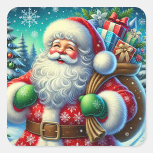 Sticker Carré Idée cadeau festive Noël cosy Père Noël