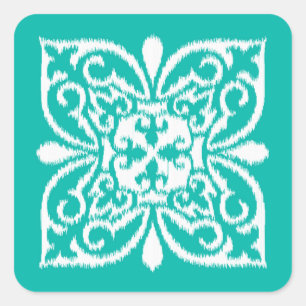 Sticker Carré Ikat damask motif - turquoise et blanc