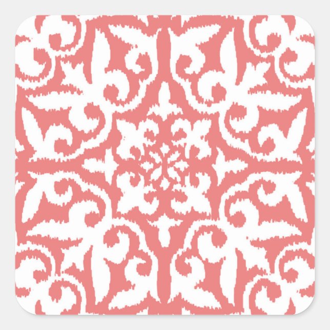 Sticker Carré Ikat damask pattern - Coral rose et blanc (Devant)