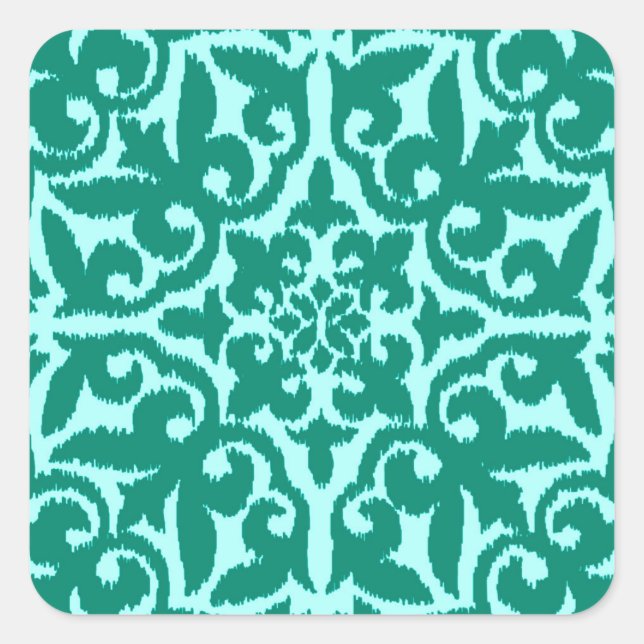 Sticker Carré Ikat damask pattern - Turquoise et Aqua (Devant)